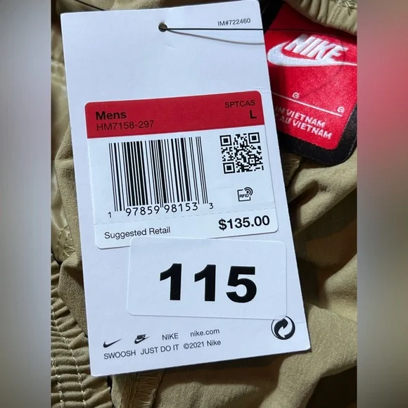 Nike Tech Men's Oversized fit straight leg stacked Pants Beige large HM7158-297